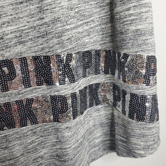 PINK Victoria's Secret Bling Sequin Grey Tank Top Logo Women's Size Medium - Picture 10 of 12